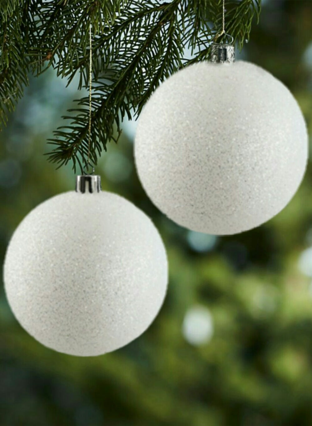 3" White Glitter Ball Ornaments, Set of 12