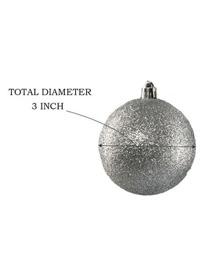 3" Assorted Glitter Silver Ball Ornaments, Set of 12