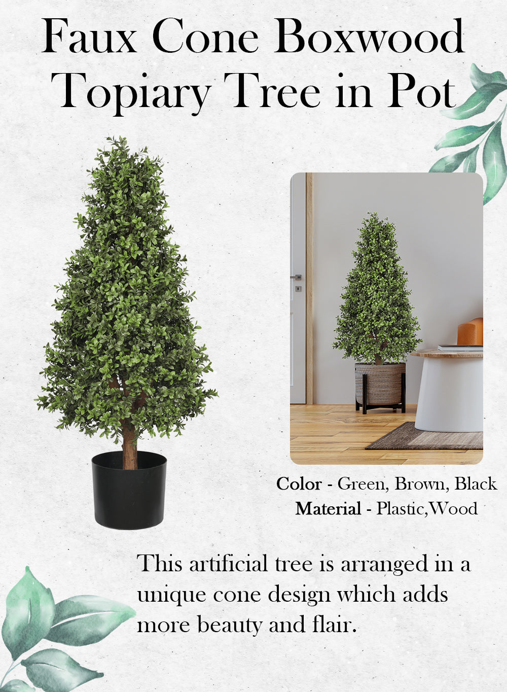 Faux Boxwood Topiary Tree in Pot, in 5 Designs