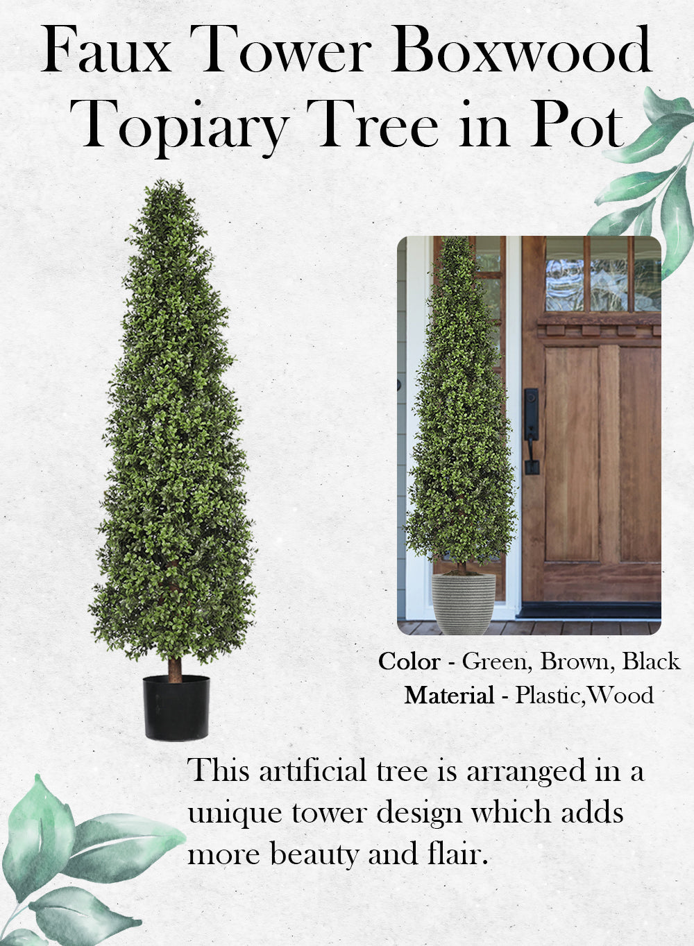 Faux Boxwood Topiary Tree in Pot, in 5 Designs