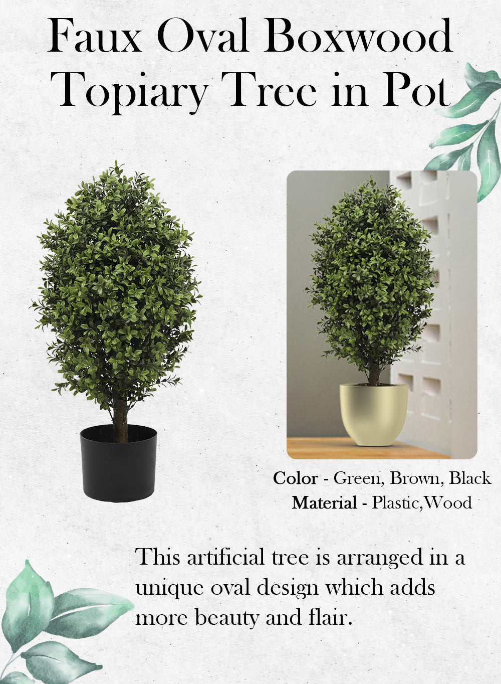 Faux Boxwood Topiary Tree in Pot, in 5 Designs