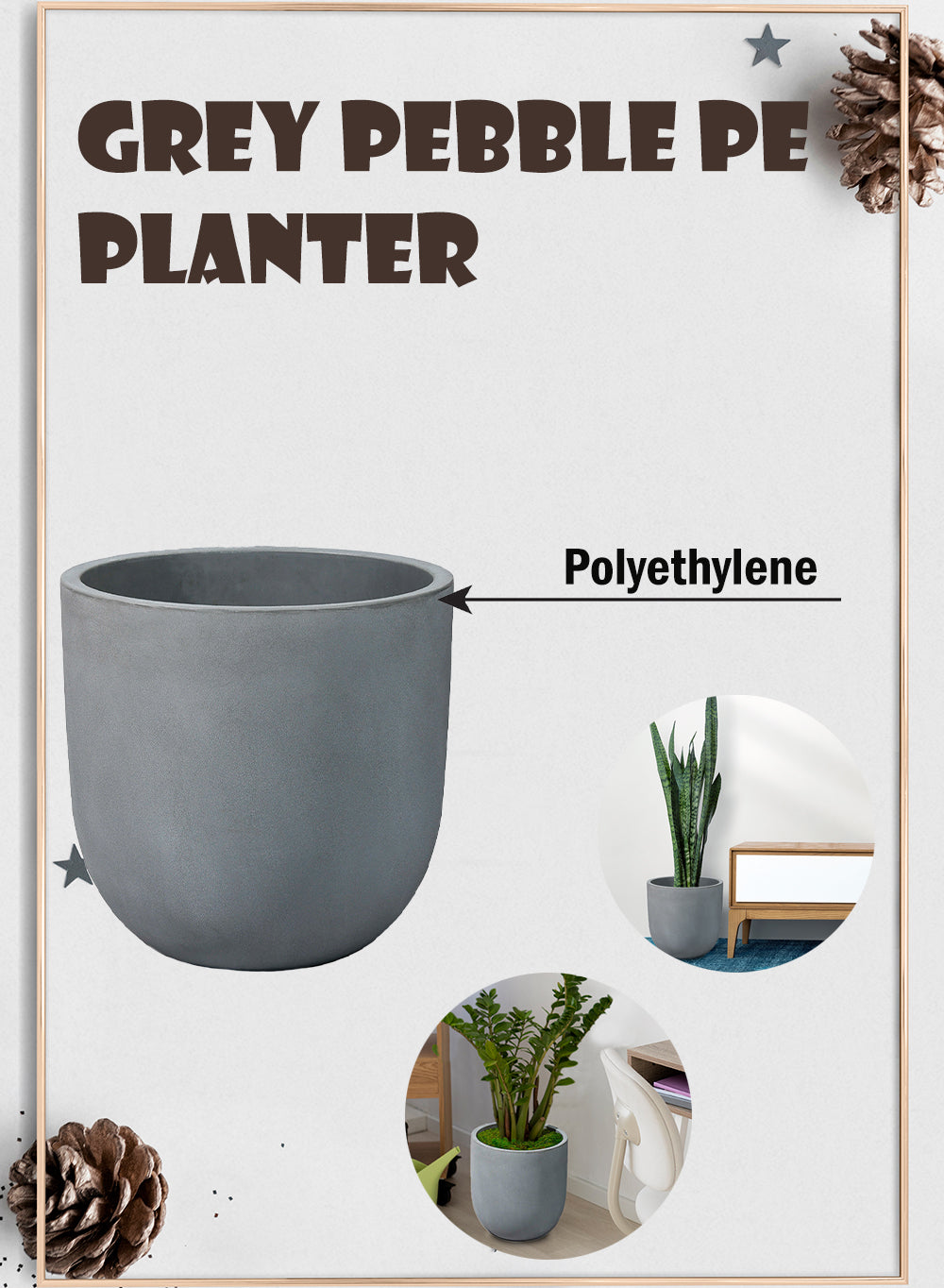 Gray Pebble Poly Resin Planter Pot, in 3 Sizes