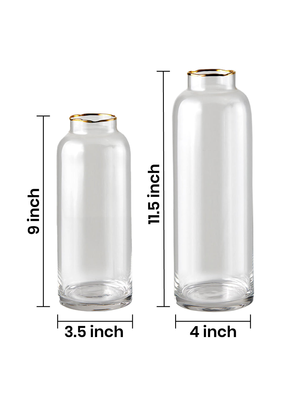 Serene Spaces Living Gold-Rimmed Clear Glass Cylinder Vase, in 2 Sizes