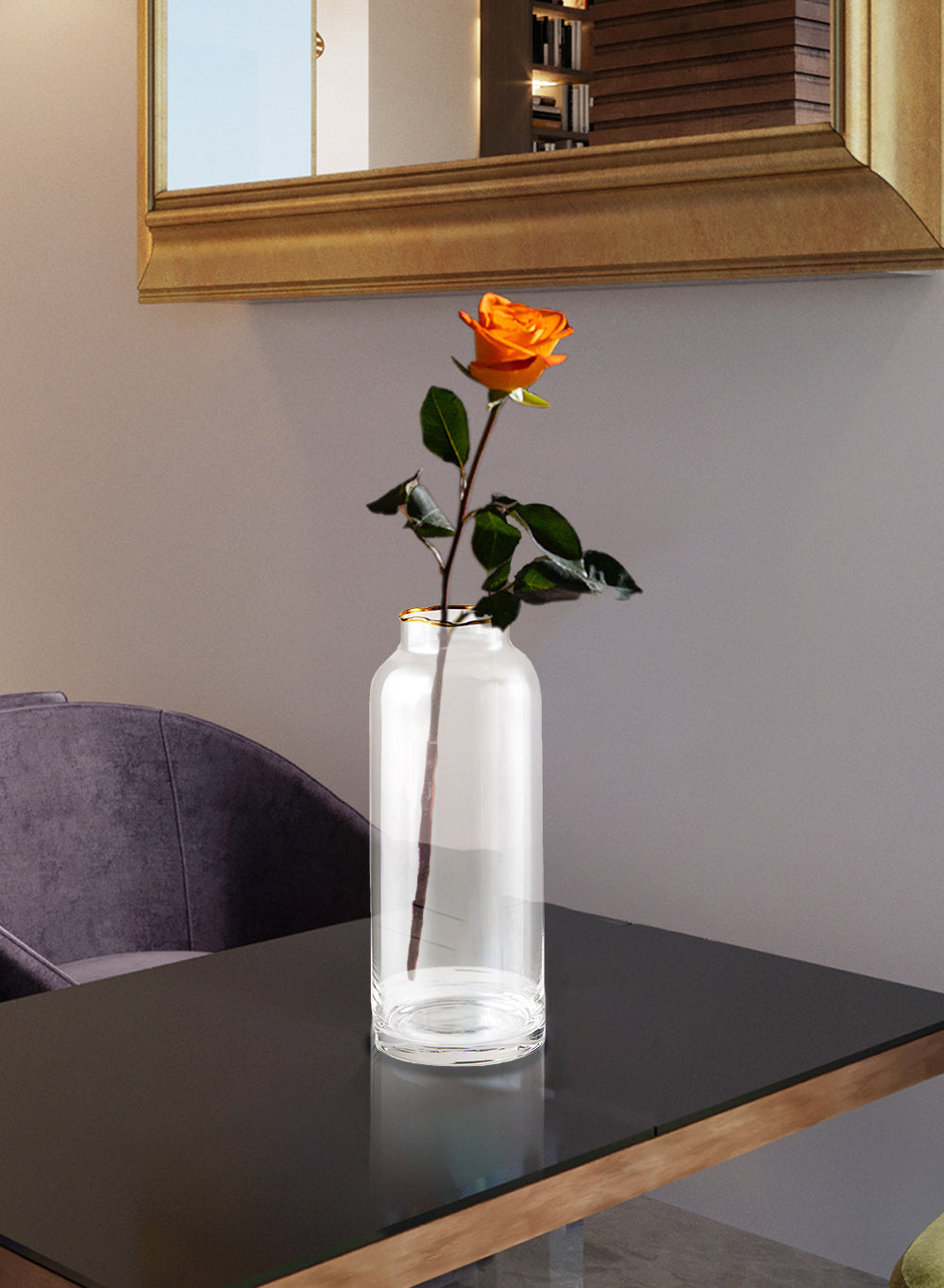 Serene Spaces Living Gold-Rimmed Clear Glass Cylinder Vase, in 2 Sizes