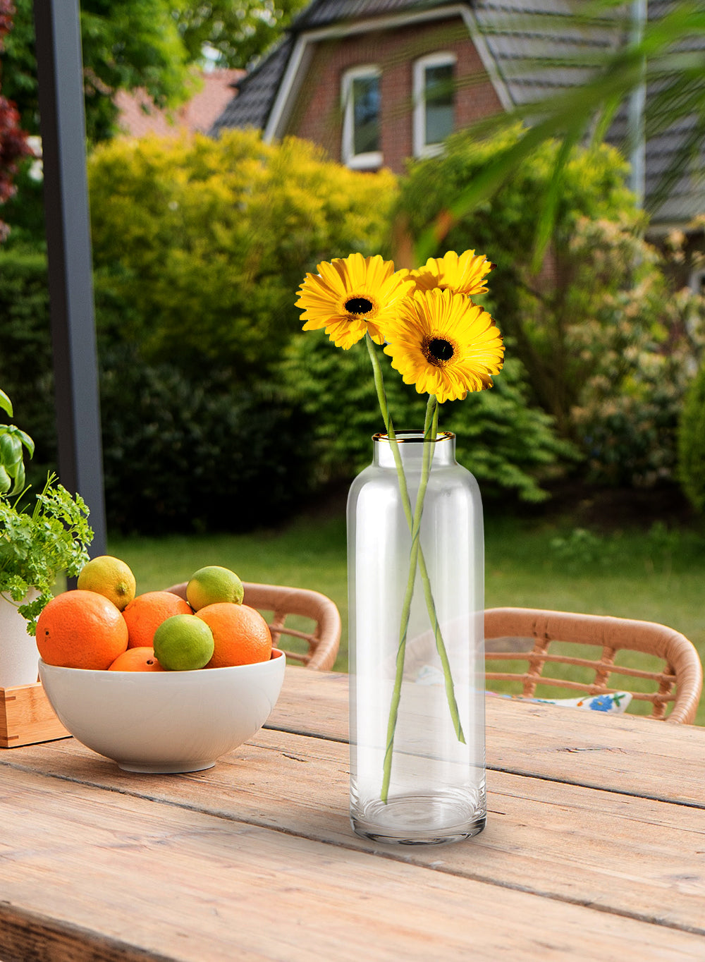 Serene Spaces Living Gold-Rimmed Clear Glass Cylinder Vase, in 2 Sizes