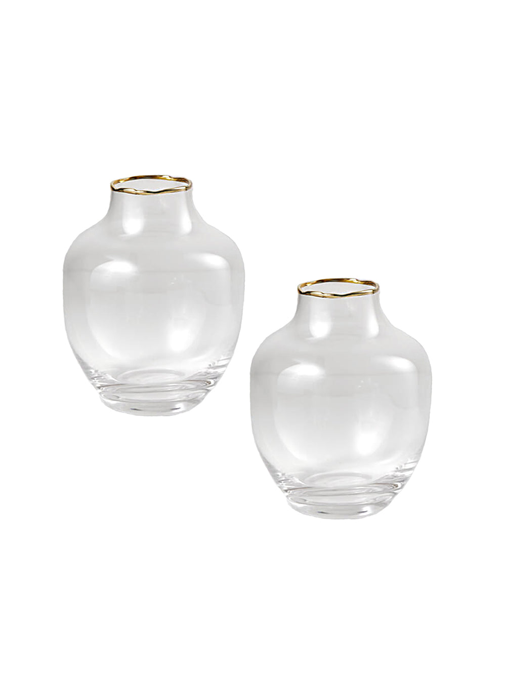 Serene Spaces Living Set of 2 Gold Rimmed Belly Bud Vase, 3.5" Dia & 5" Tall