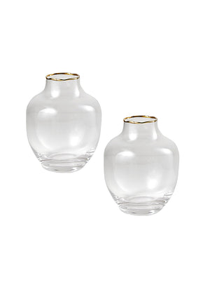 Serene Spaces Living Set of 2 Gold Rimmed Belly Bud Vase, 3.5" Dia & 5" Tall