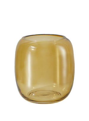 Serene Spaces Living Amber Capsule Glass Floral Vase, 4.25" Diameter & 5" Tall