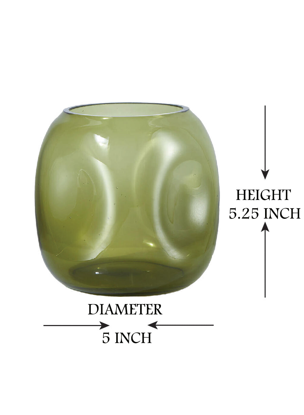 Serene Spaces Living Green Cube Dimpled Glass Vase, 5" Square & 5.25" Tall