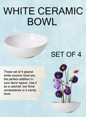 7" White Ceramic Bowl Vase, Set of 4