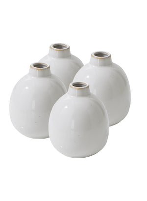 Serene Spaces Living Set of 4 White Ceramic Bud Vase, 3" Diameter & 4" Tall
