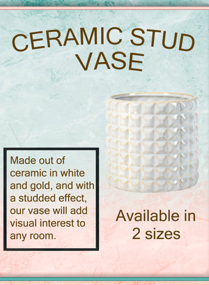 Serene Spaces Living White Studded Ceramic Cylinder Vase, Floral Pot, in 2 Sizes