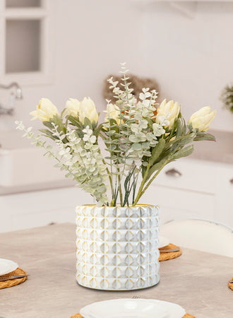 White Studded Ceramic Cylinder Vase, in 2 Sizes