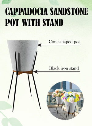 Grey Sandstone Pot with Metal Stand, Sold Individually & Set of 2
