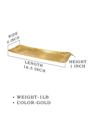 Serene Spaces Living Gold Rectangle Brass Tray, 16.5" Long X 6" Wide X 1" High