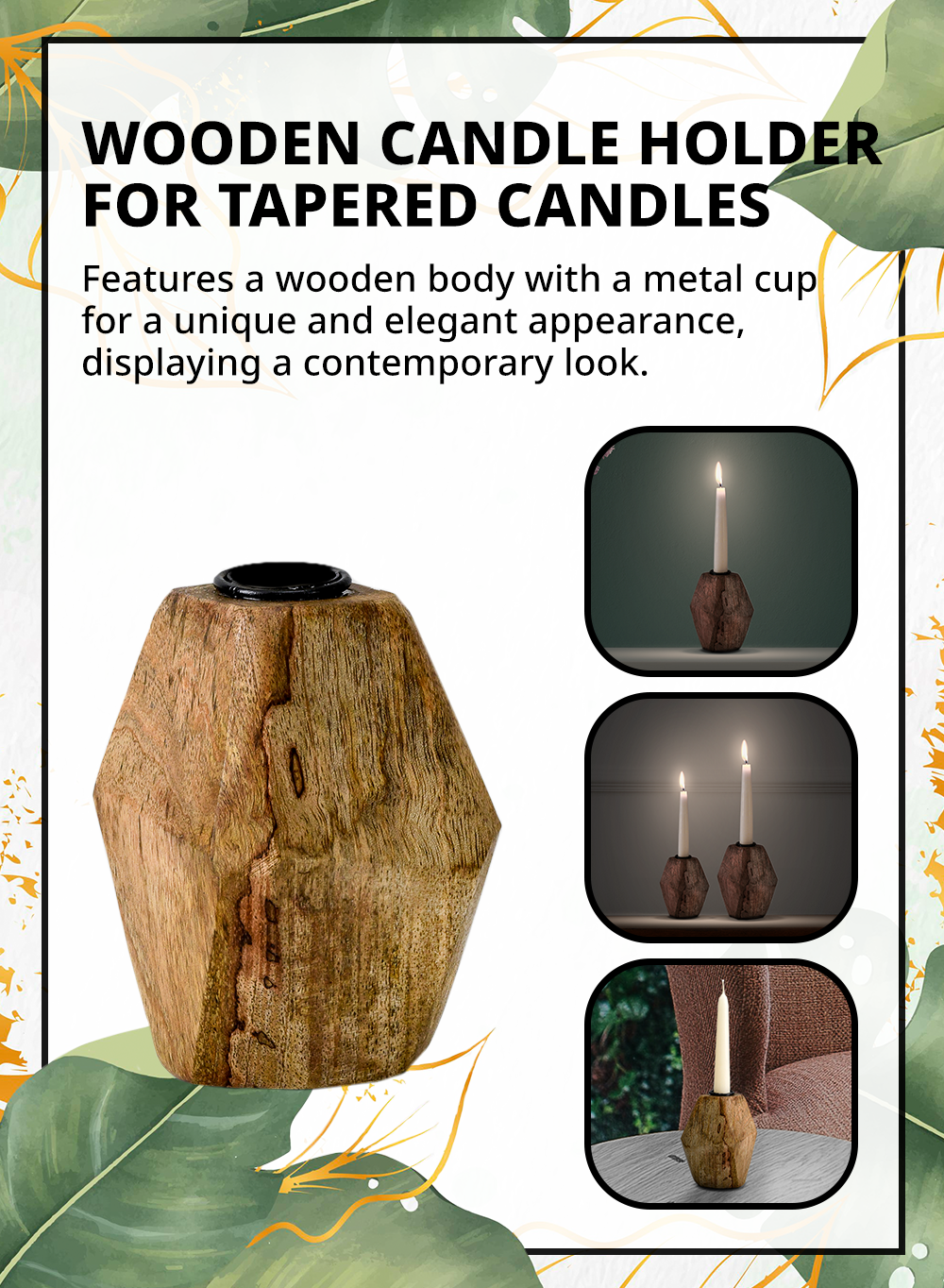 Wooden Candle Holder, in 2 Sizes