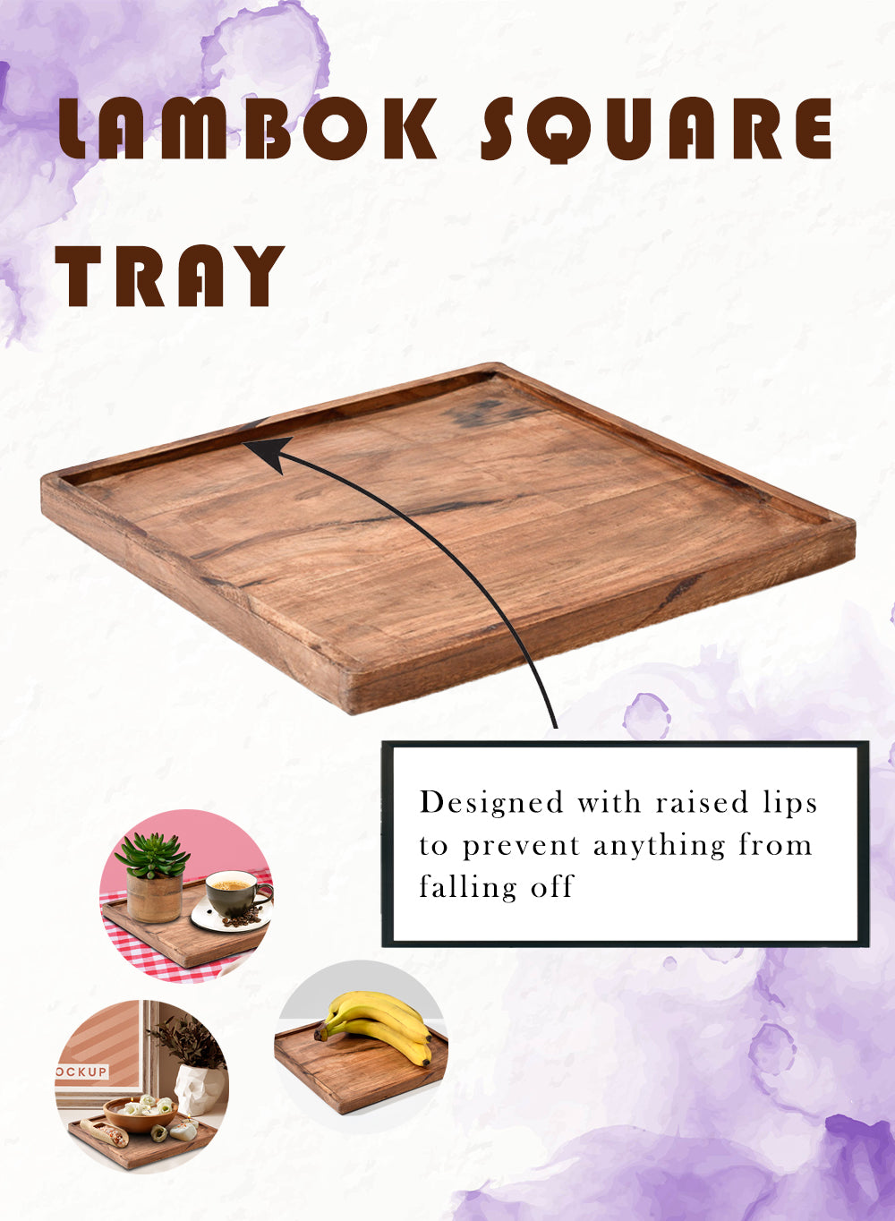 Natural Acacia Wood Tray, in 5 Shapes