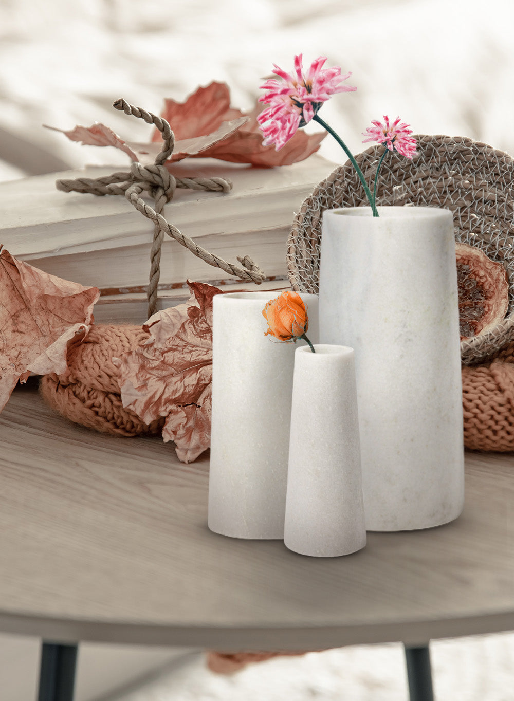 White Marble Vase, in 3 Sizes