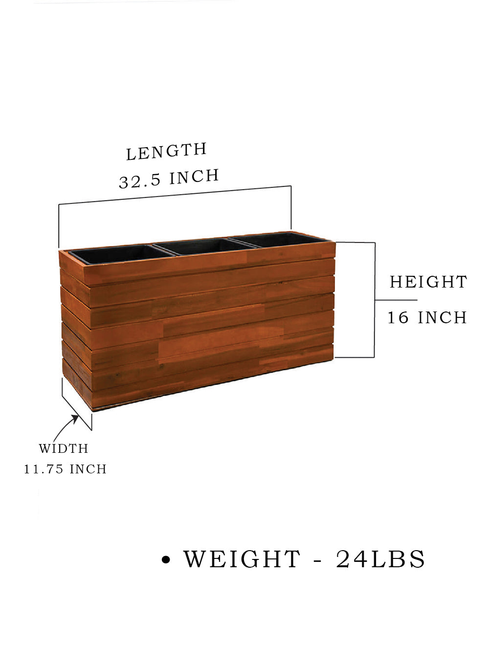 Acacia Wood Planter Box, in 2 Shapes & Sizes