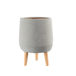 15.75" Grey Ceramic Pot with Wooden Legs