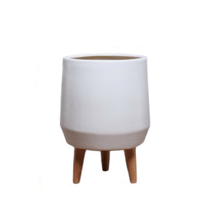 15.75" White Ceramic Pot with Wooden Legs