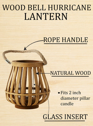 Bell-Shaped Wood Candle Lantern, 8.5" Diameter & 8.5" Tall