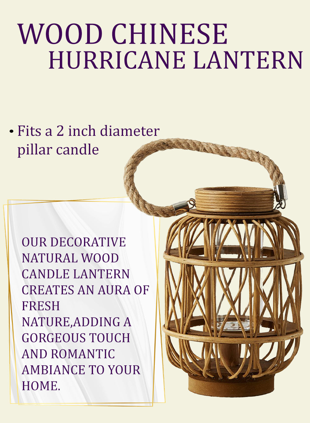 Wood Chinese Candle Lantern, 7.5" Diameter & 10.25" Tall