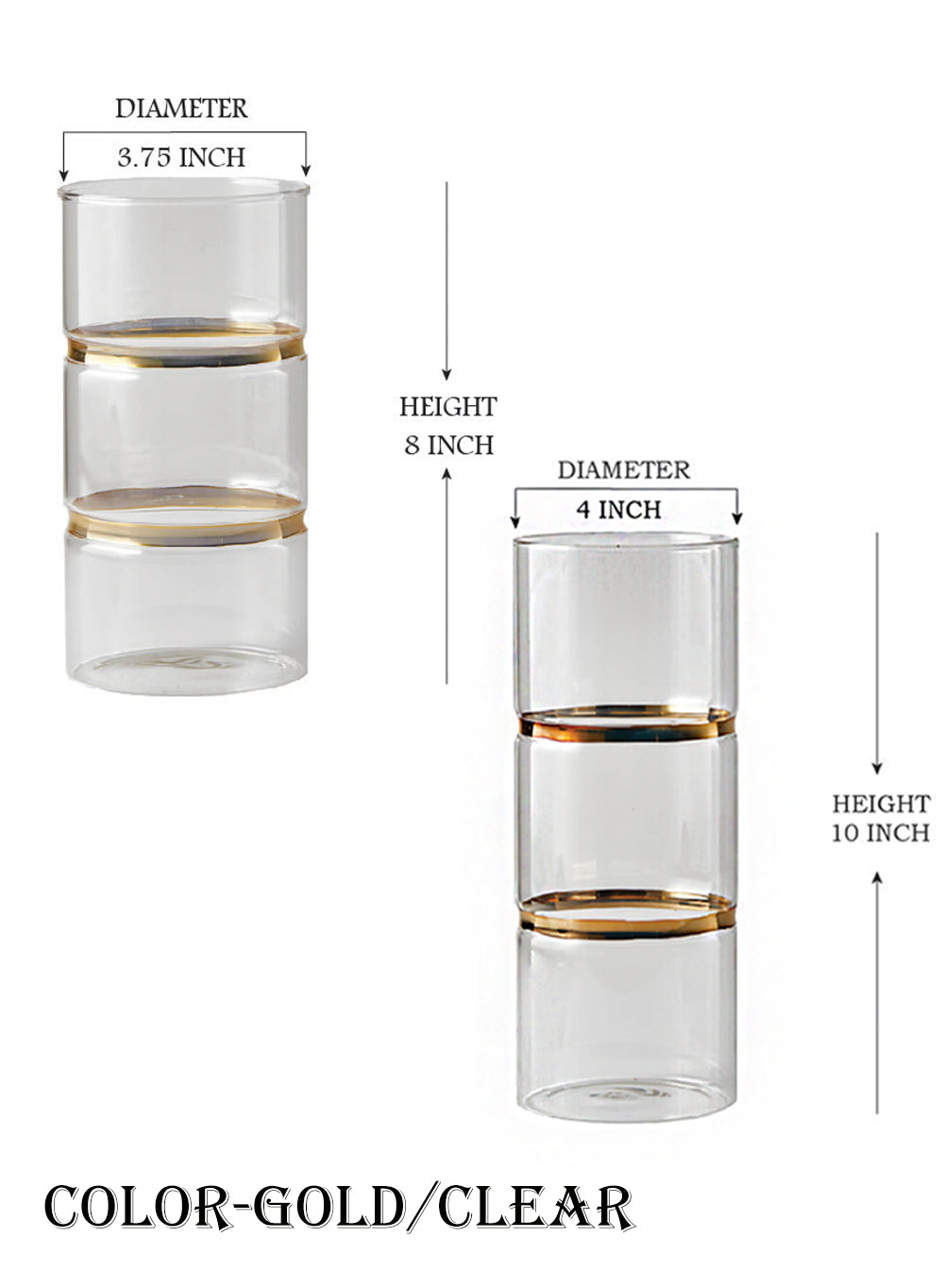 Gold Band Cylinder Glass Vase, in 2 Sizes