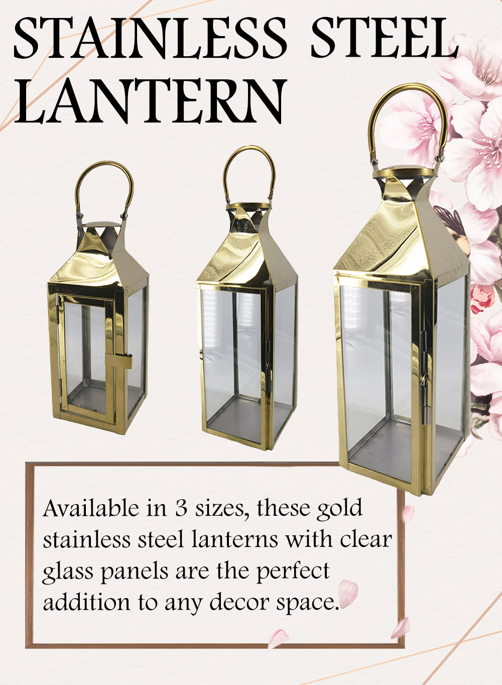 Square Stainless Steel Lantern, in 3 Sizes & 2 Colors