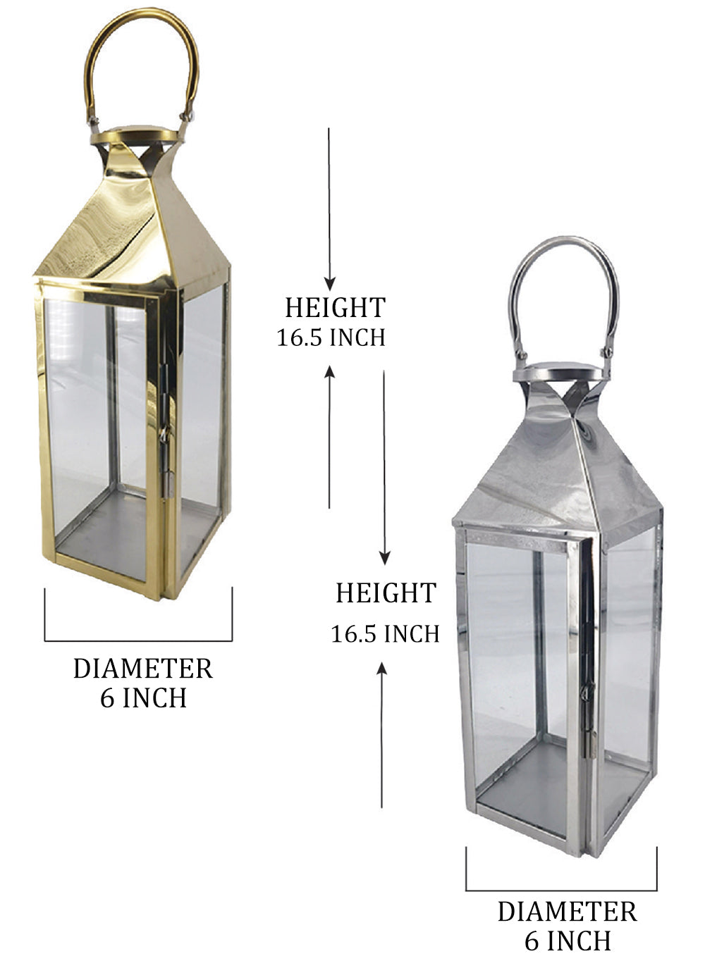 Square Stainless Steel Lantern, in 3 Sizes & 2 Colors