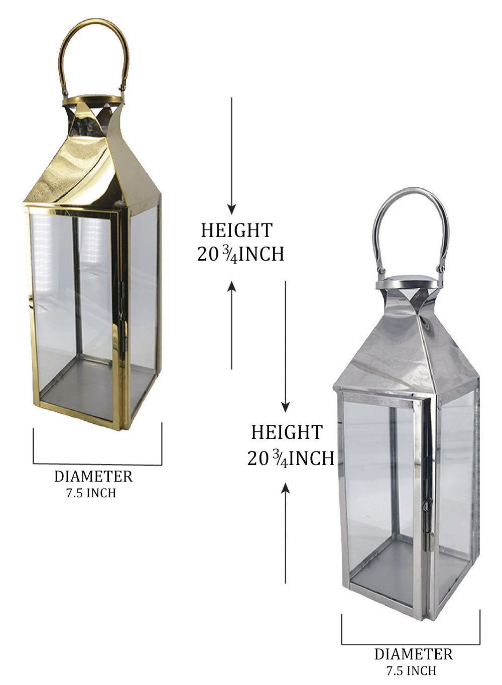 Square Stainless Steel Lantern, in 3 Sizes & 2 Colors