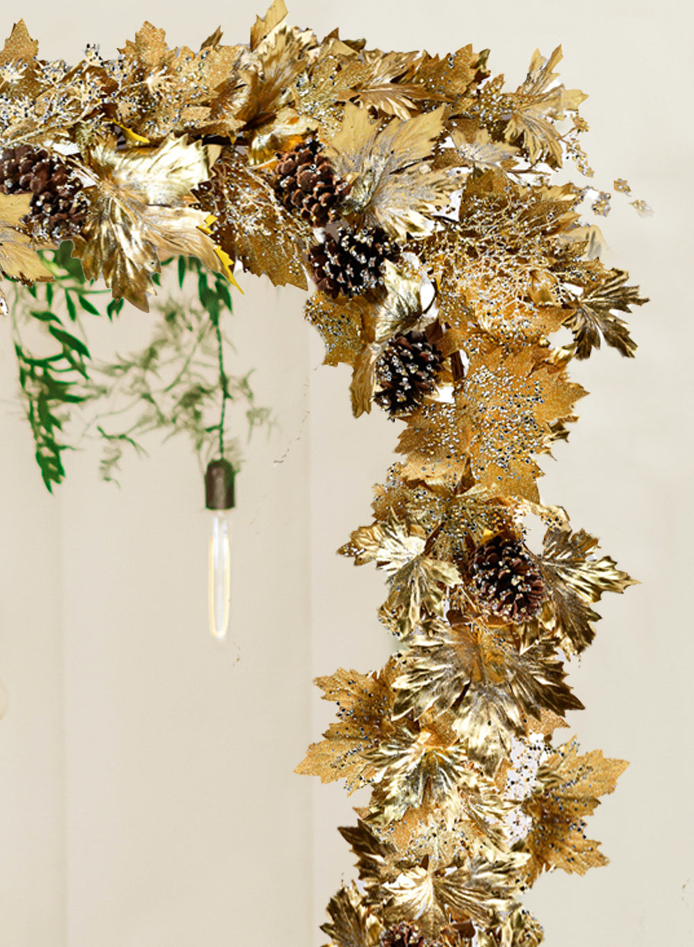 Artificial Gold Maple Leaf Garland with Pinecones, 72" Long