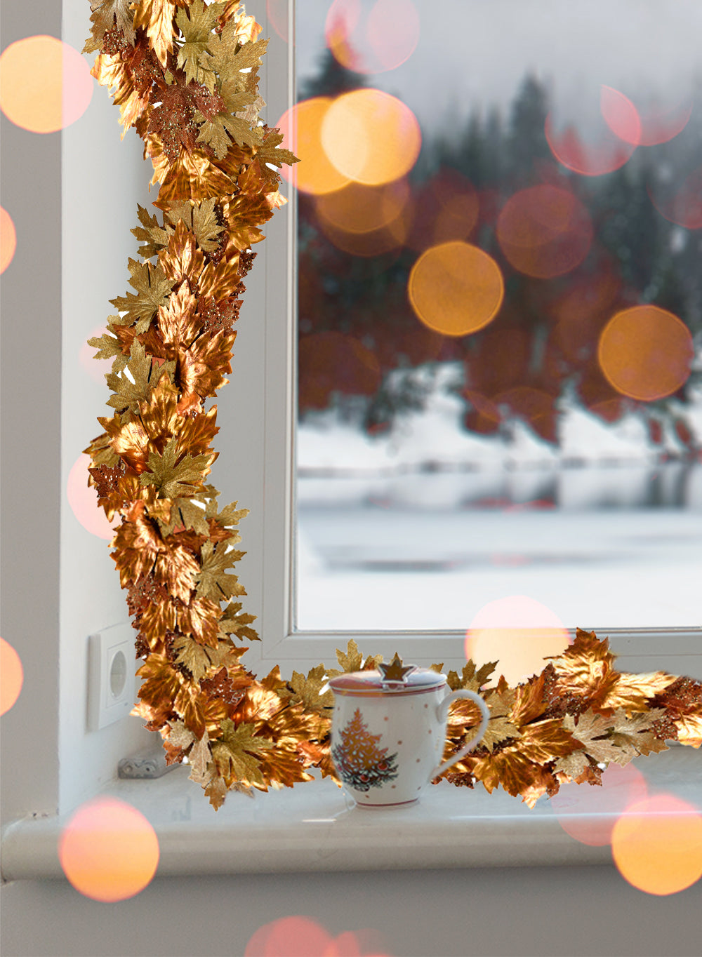 72" Glitter Gold & Copper Maple Leaf Garland