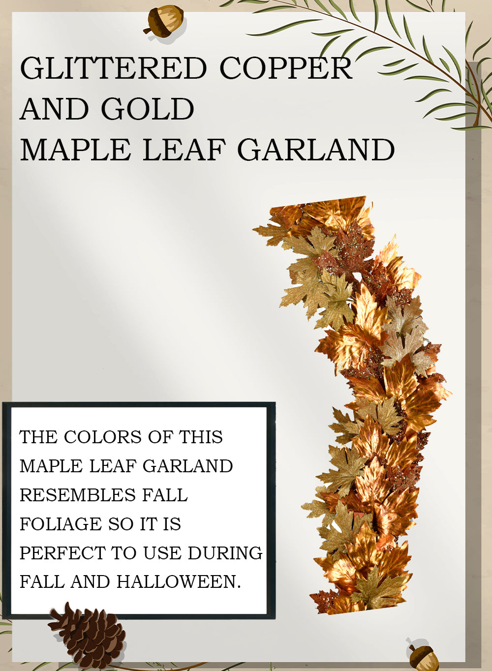 72" Glitter Gold & Copper Maple Leaf Garland