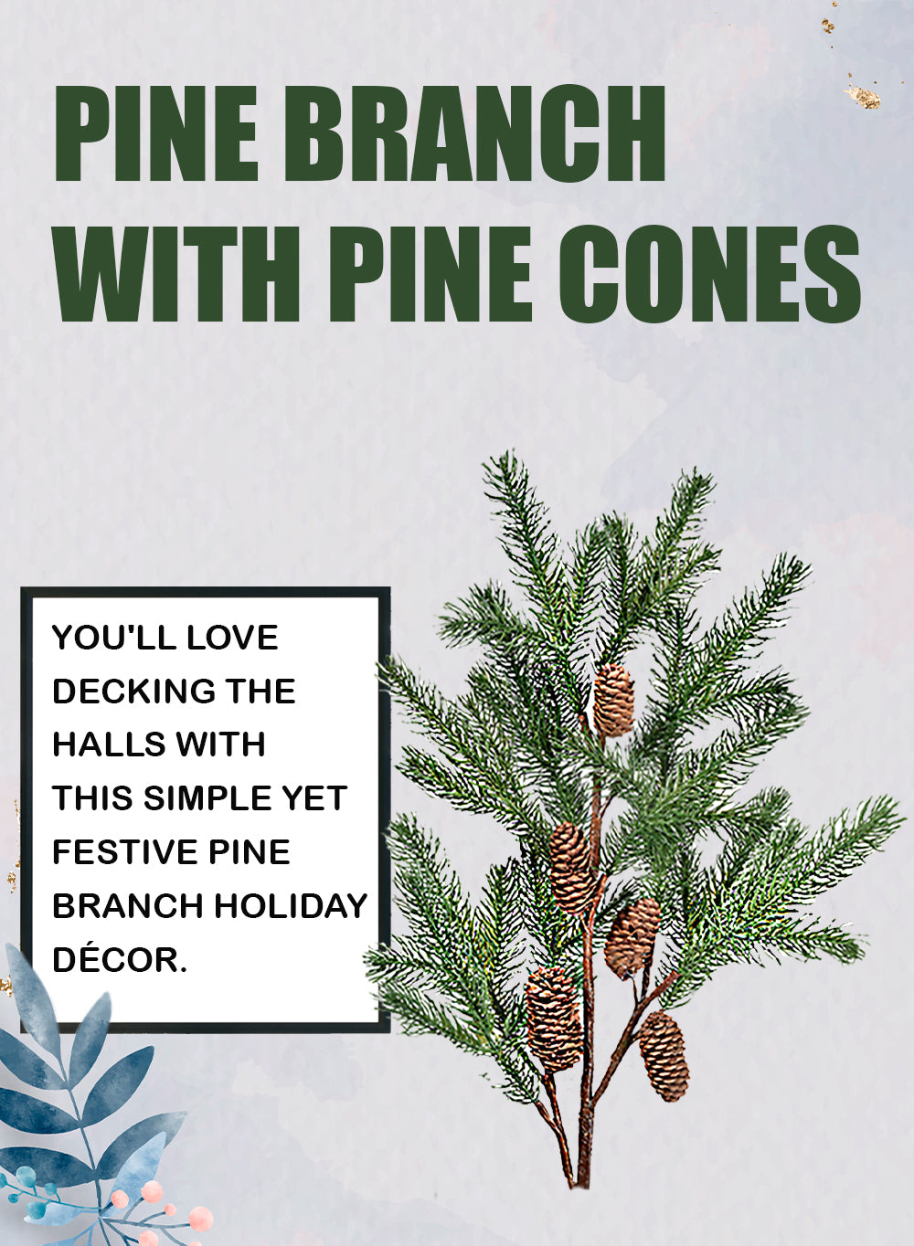 Serene Spaces Living Pine Branch with Pine Cones, Measures 41" Tall & 12" Wide