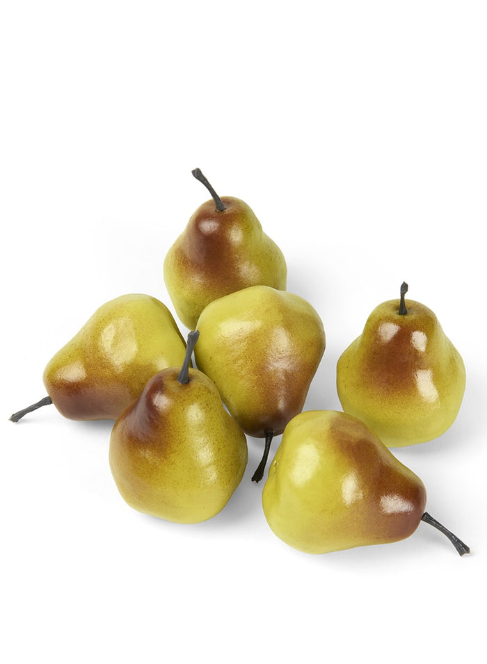 Serene Spaces Living Decorative Bartlett Pears, Faux Fruits for Display, Set of 6