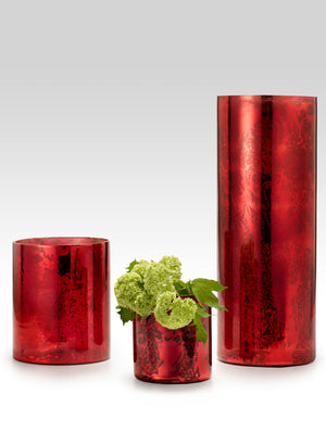 Serene Spaces Living Antique Red Glass Cylinders, Set of 3