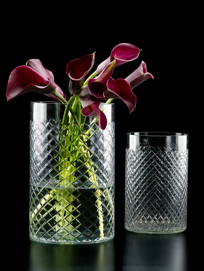 Serene Spaces Living High Cut Glass Squares Cylinder Vases