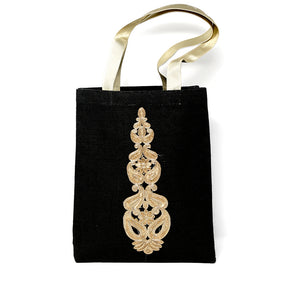 Serene Spaces Living Environment-Friendly Jute Gift Bag, Measures 13.5” Tall, 3.25” Wide and 11” Long, Black and Gold Colors Available