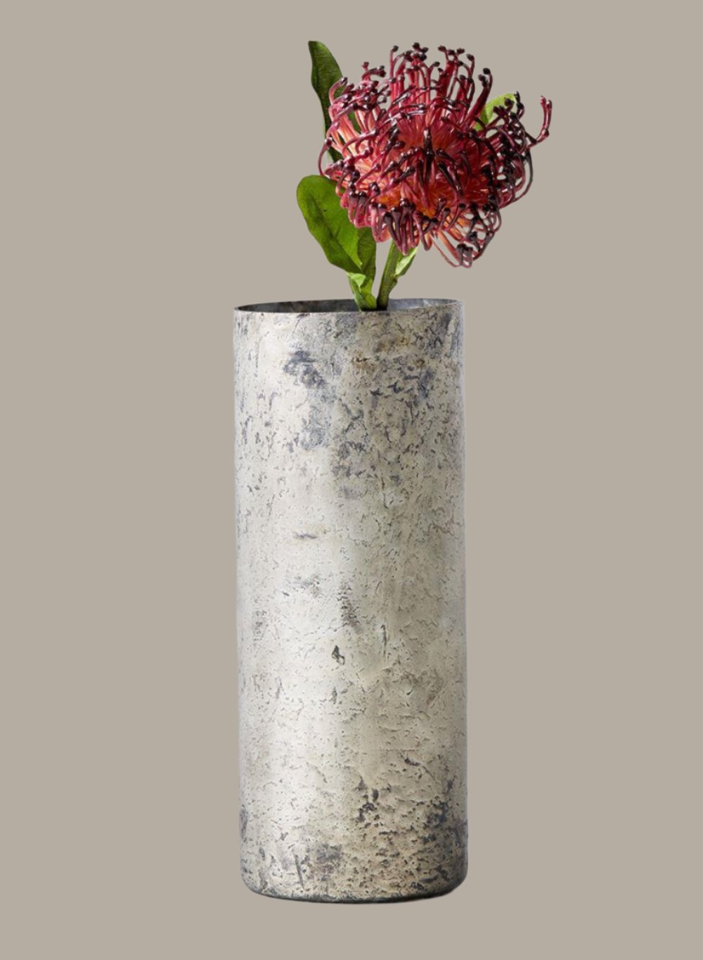 Serene Spaces Living Vintage Style Pewter Cylinder, Glass Vase for Floral Arrangements, 2 Sizes Available