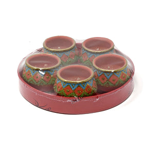 Serene Spaces Living 3.5-Hour Candle in Mosaic Design Handmade Terracotta Pot, Ideal for Lighting at Festivals and Home, Set of 5, Each Measures 1.5” Tall and 2” Diameter