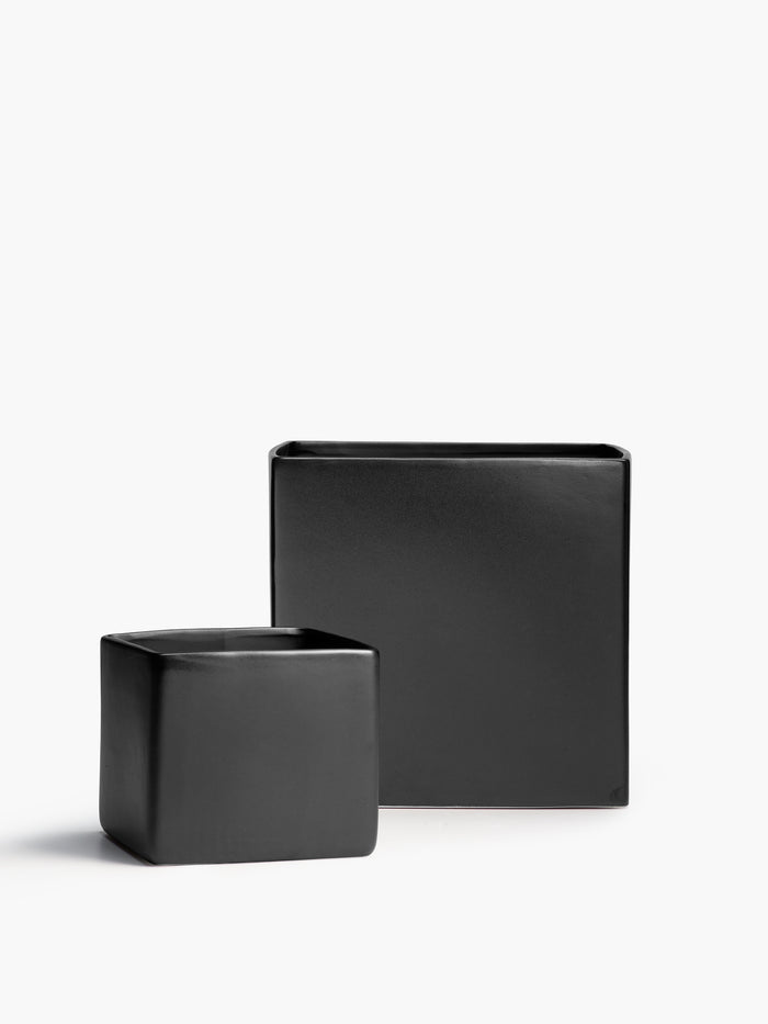 Matte Black Ceramic Cube Vases