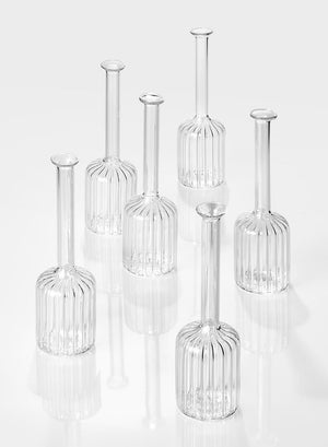 Serene Spaces Living Set of 6 Optical Glass Cylinder Bud Vases, Floral Décor, Measures 6.5" Tall and 2" Diameter