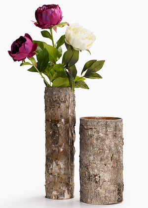 Serene Spaces Living Birch Bark Glass Vase, Rustic Nature Inspired Cylinder, Large measures 16" Tall and 4" Diameter