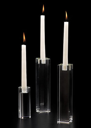 Serene Spaces Living Modern Crystal Taper Candle Holder, Clear Block Candle Holder, 2 Size Options Available