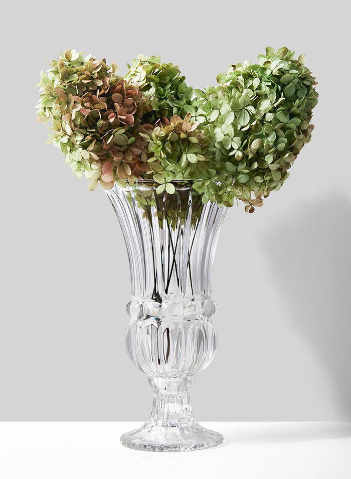 Serene Spaces Living Fancy Large Pedestal Glass Vase, Centerpiece for Events, Weddings, Measures 11.75" Tall and 5.75" Diameter