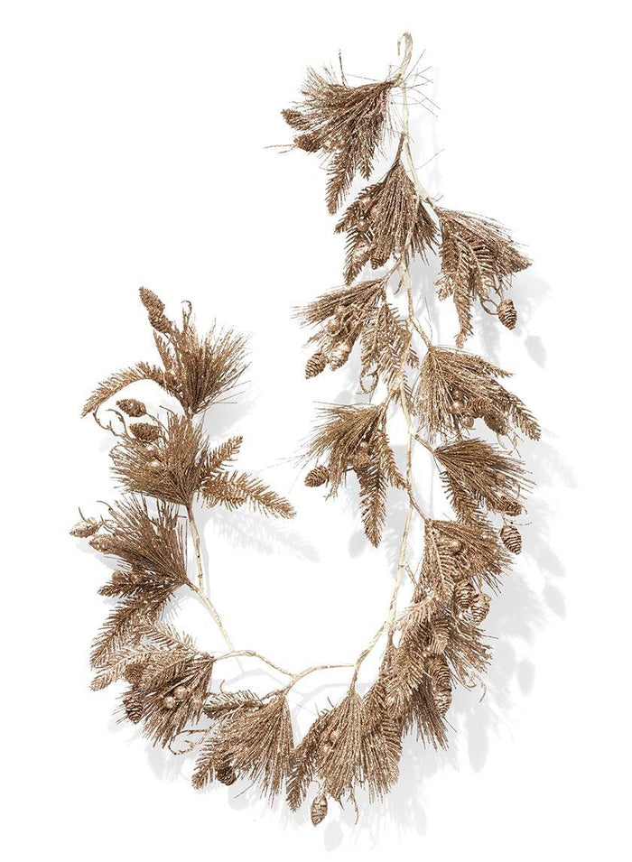 Serene Spaces Living 5ft Decorative Champagne Silver Mixed Pine Garland With Pine Cones & Berries, Ornament for Holiday Décor
