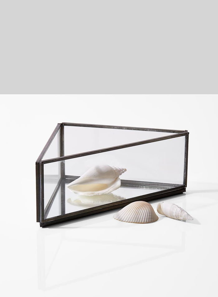 Serene Spaces Living Triangular Glass Tray with Burnt Antique Gold Frame, Measures 8” Length, 4.5” Width and 3” Tall, Set of 2