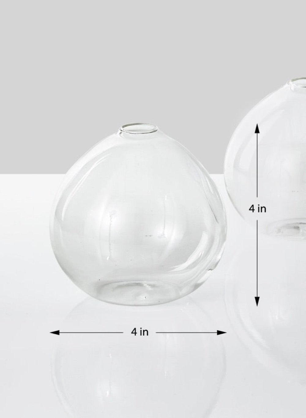 4" Clear/ Blue Ball Bud Vase, In 2 Sets