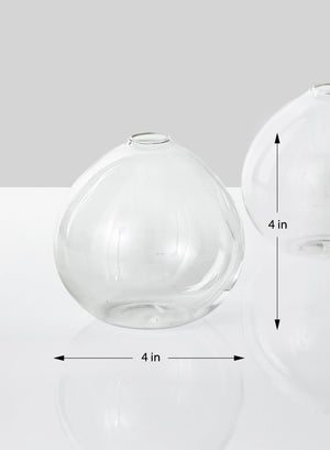 Serene Spaces Living Set of 2 Clear Ball Bud Vase, Vintage Style Vase for Flowers, Measures 4" Tall and 4" Diameter